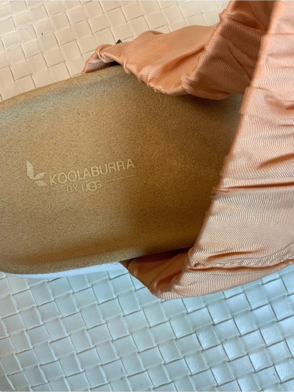 Koolaburra Peach and White Double-Strap Slide Sandals
